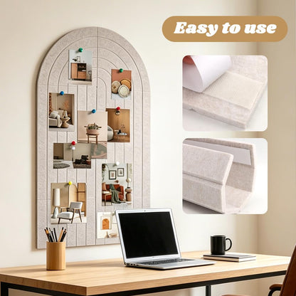 Large Arched Felt Bulletin Board, 47" x 24" Cork Board Alternative with 30 Push pins, 8 Customizable Adhesive Tiles for Office, Home Wall Decor, Photos and Workspace(Camel)