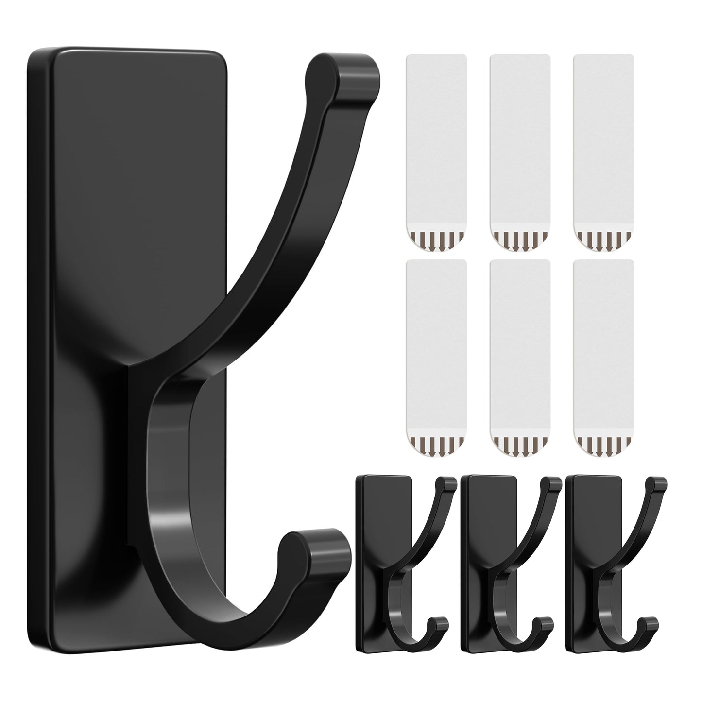 pickpiff Adhesive Wall Hooks with Strip - No Residue, Easy to Remove, Strong Heavy Duty Sticky Towel Hook, 4 Pack Black