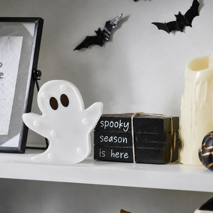 InnovTools Halloween Ghost Decorations Light Up Ghost LED Marquee Sign Cute Battery Operated Night Lights for Halloween Party Indoor Bedroom Kitchen Tabletop Mantel Home Wall Decor Party Gifts (2 Pcs)