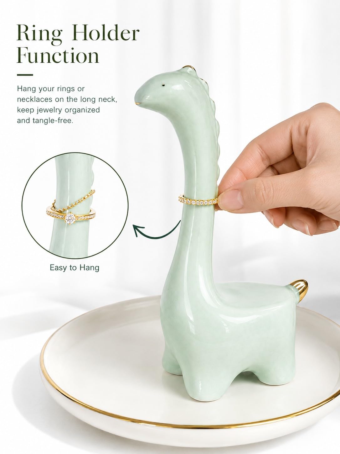 bwszrosa Ring Holder Dinosaur Jewelry Dish, Ceramic Dino Trinket Tray for Rings Earrings Necklace Bracelet, Animal Organizer for Vanity Nightstand Bathroom