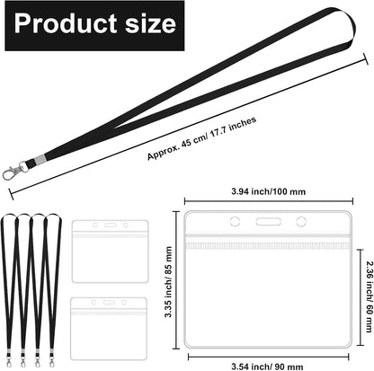 100 Pack Lanyards for ID Badges with Clear Name Tags, Reusable Lanyards Horizontal ID Card Badge Holders Plastic Name Badges for Men Women Kids Business School and Office Supplies (Black)