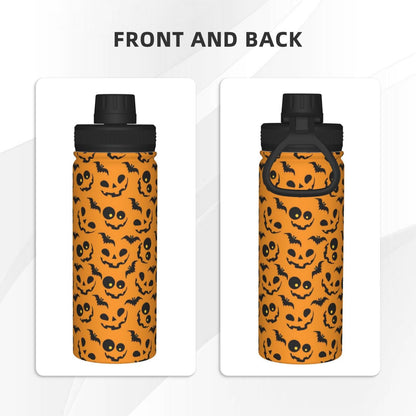 SOUWEWU 18oz Halloween Pattern Sports Water Kettle with Handle, Double Wall Vacuum Insulated Hot and Cold Scary Bat Tumbler, Halloween Print Water Bottle for Gym Outdoor