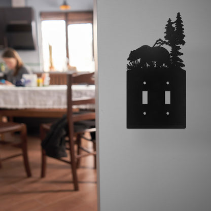 Lothee Metal Bear Switch Cover Moose Tree Mountain Elk Black Light Plate Forest Outlet Cover Toggle Switch Wall Plate Cover for Home Bedroom(Duplex Toggle)