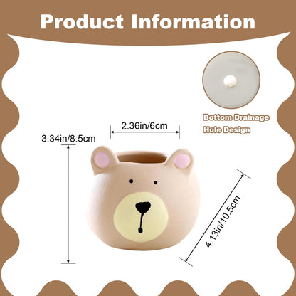 SYASDZHO Cute Bear Planter Animal Planters Ceramic Succulent Pots with Drainage Funny Vase Gift for Plant Lovers Flower Pot for Home Garden Office Desktop Decoration - Plants Not Included