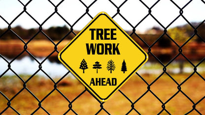 Tree Work Ahead Sign Warning Sign Tree Work Ahead Animal Caution Yellow Wall Art Decorative Decor For Fence Home Farmhouse Yard Road Quality Metal Sign 12x12 Inches