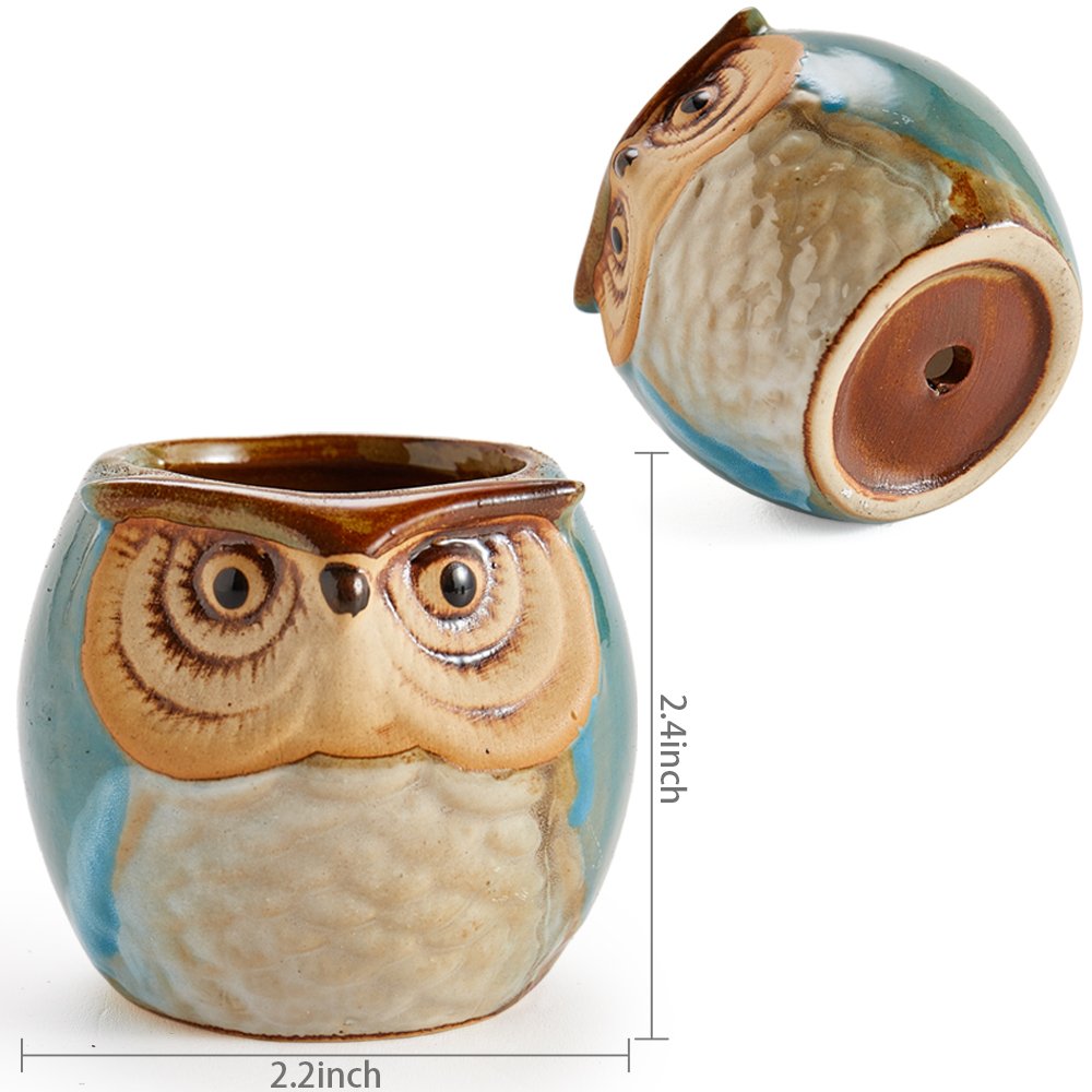 SUN-E SE Owl Pot Ceramic Flowing Glaze Base Serial Set Succulent Plant Pot Cactus Plant Pot Flower Pot Container Planter with Drainage Hole Home Office Desk Garden Gift Idea 6pcs 2.5 Inch
