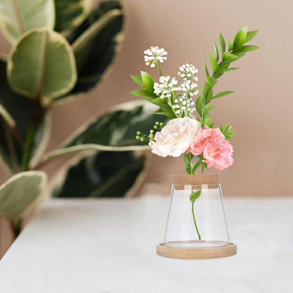 IMIKEYA Hydroponic Glass Flower Vase with Wooden Stopper and Tray, Ecological Plant Terrarium Bottle for Office Desktop Decoration and Indoor Gardening