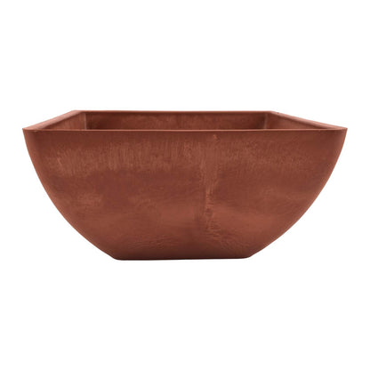 PSW Pot Collection 12x6 inch Plastic/Stone/Wood Composite Square Planter – No Drainage Hole (Drillable), Modern Indoor/Outer Pot for Flowers, Foliage, Succulents, Fairy Gardens Terra Cotta Color