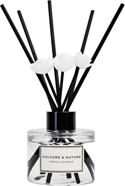 CULTURE & NATURE Reed Diffuser Set 4oz (120ml) French Lavender Scented Diffuser with Sticks Home Fragrance Reed Diffuser for Bathroom Shelf Decor