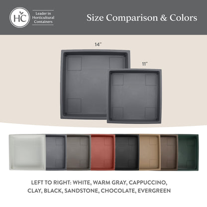 The HC Companies 11 Inch Accent Square Plant Saucer, Lightweight UV-Resistant Plastic Outdoor & Indoor Flower Pot Tray, 2-Pack Plant Pot Trays for Garden & Home Decor, Warm Gray