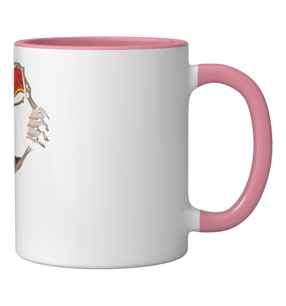Skeleton Tuxedo Rib Cage Halloween Costume Ghoulish Funny Ceramic Mug, Pink/White