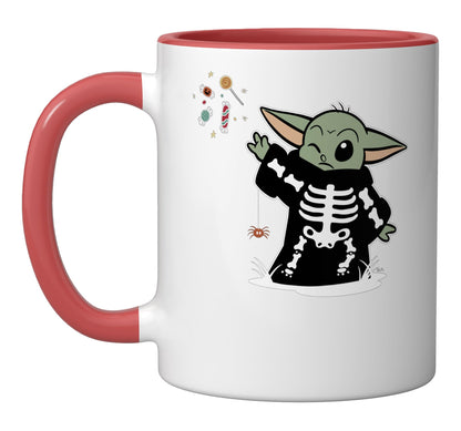 Star Wars Grogu Halloween Skeleton Force Float Candy Ceramic Mug, Red/White