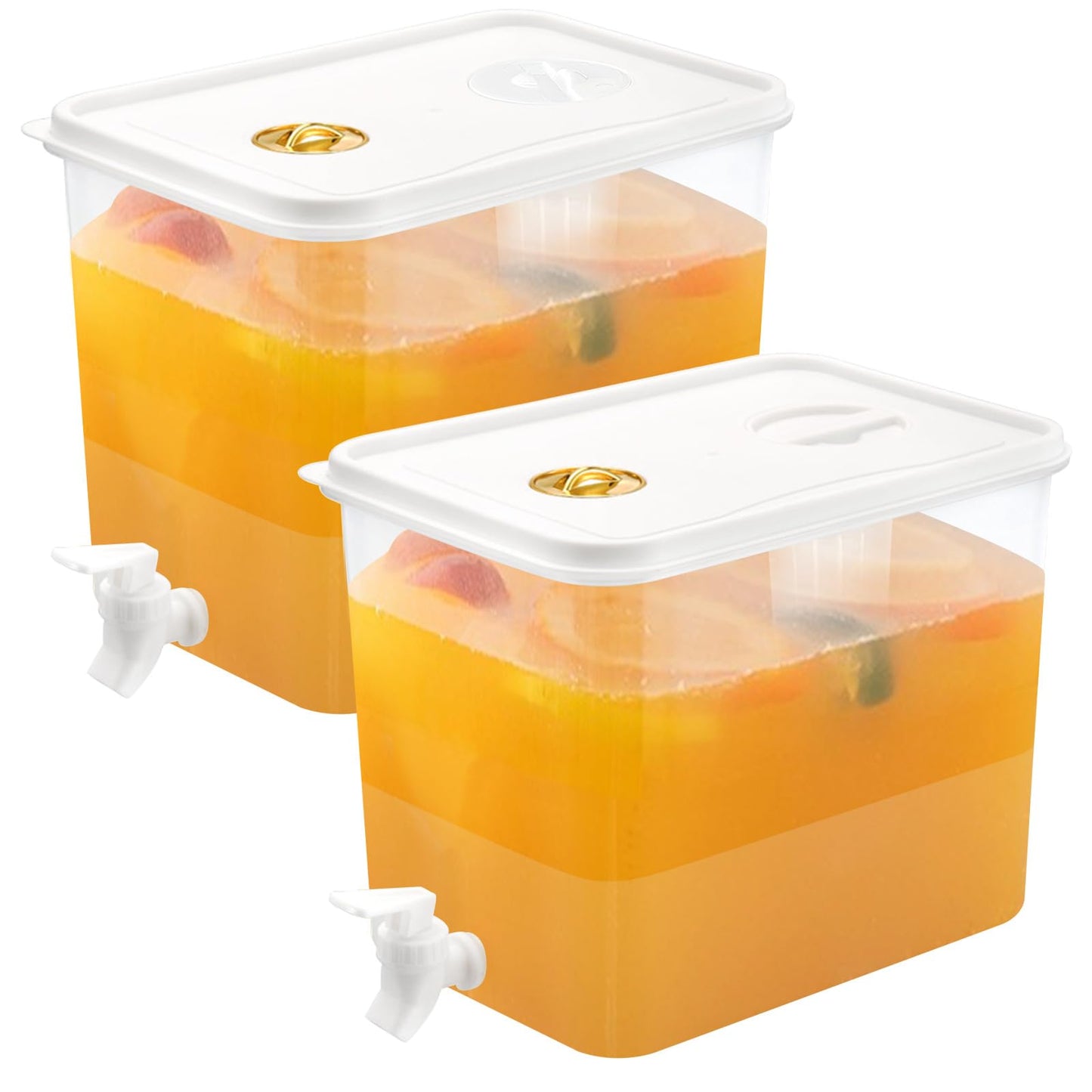 2 PCS 2 Gallon Fridge Beverage Drink Dispenser with Spigot Leak Proof Lids Filter Screen Juice Container Sealed Plastic Lemonade Water Milk Cold Hot Drink Tea Jug for Parties