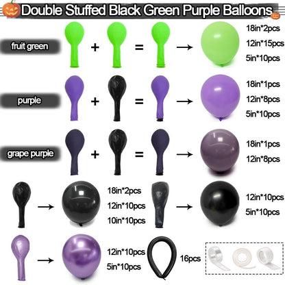 Black Purple Balloon Garland Arch Kit, Double Stuffed Purple Black Balloons Lime Green Lavender Balloon Arch for Wedding Birthday Baby Shower Gothic Wednesday Party Decorations
