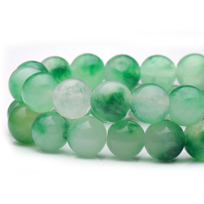 Youngbling Natural Gemstone Beads for Jewelry Making,10mm Green Flower Jade Polished Round Smooth Stone,Genuine Real Stone Red Beads for Bracelet Necklace 15 Inch(Green Flower Jade,10mm)