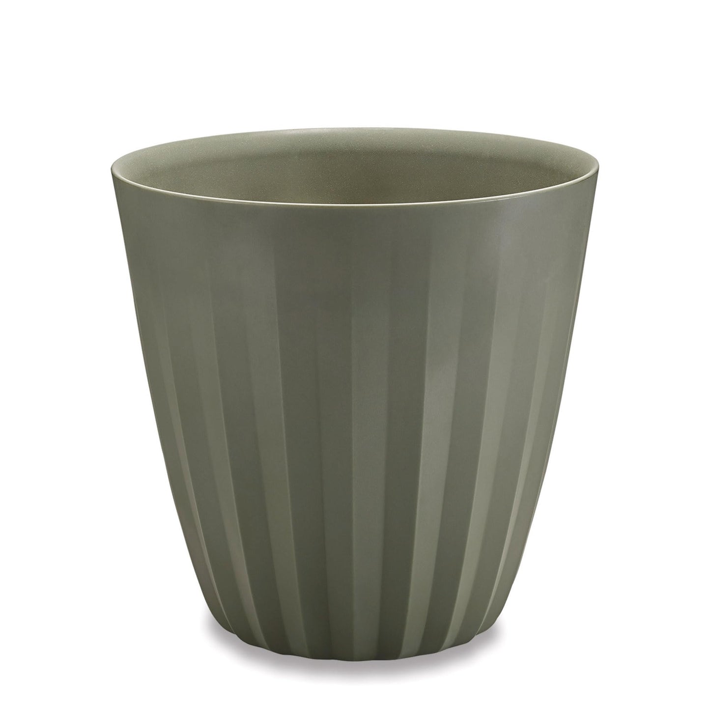 Crescent Garden Pleat Modern Decorative Planter, Indoor/Outdoor Pot, Resin Planter with Drain Hole - 15" W x 15" H (Olive)