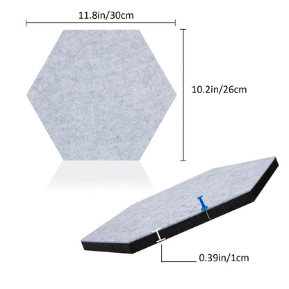 SEG Direct Hexagon Felt Cork Board Tiles, Hexagon Felt Bulletin Board Tiles Self Adhesive Picture Board, Memo Notice Tiles Pin Board for Walls Office, 11.8" x 10.2", 5PCS(Gray Series)
