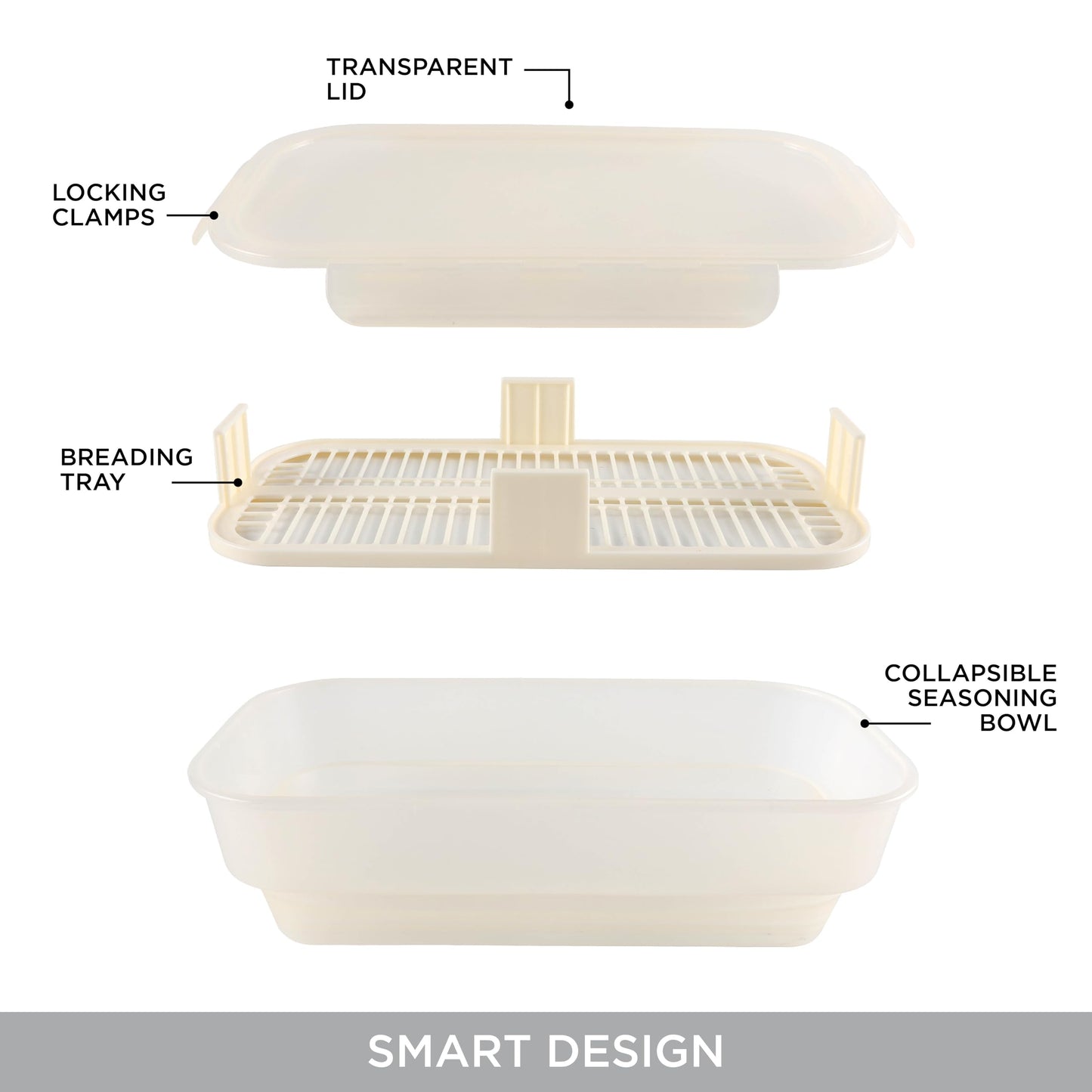 COOK WITH COLOR Collapsible Batter Bowl - Mess Free Breading Shaker Container - Great for Fried Fish, Fried Chicken, Onion Rings, Wings & More, Cream