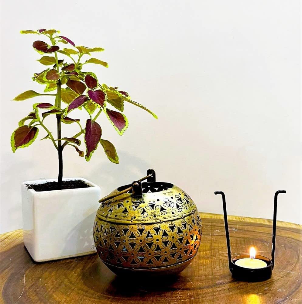 eTroves Handmade Moroccan Lanterns Hanging & Table Top Tea Light Candle Holder Round Tealight Stand for Indoor Outdoor Golden Hanging Tea Light Holder