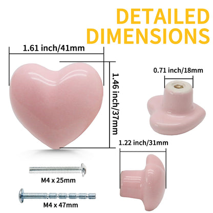 Cionyce 12 Pcs Ceramic Cabinet Knobs, Heart Shaped Adorable Drawer Pulls for Girls Bedroom, Kids Furniture, Kitchen Closet Cupboard Wardrobe Dresser Decorative Hardware (Powder Pink)