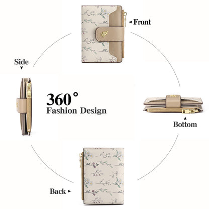 GAEKEAO Small Wallets for Women RFID Blocking Leather Bifold Zipper Pocket Wallet Credit Card Holder with ID Window