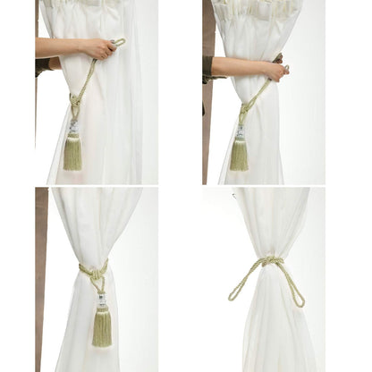 Fenghuangwu Tassel Curtain Tiebacks Handmade Curtain Tie Backs, Elegant Crystal Curtain Holdbacks for Home Office Decor (Beige, 2P)