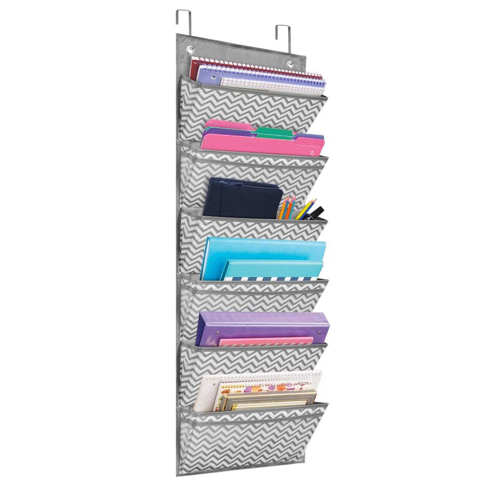 Eamay Hanging File Organizer Wall Mount Storage Pocket Chart, Over The Door Office Supplies Pocket Chart for Classroom, School, Home Use - 2 Over Door Hanger Included (Wave Pattern)