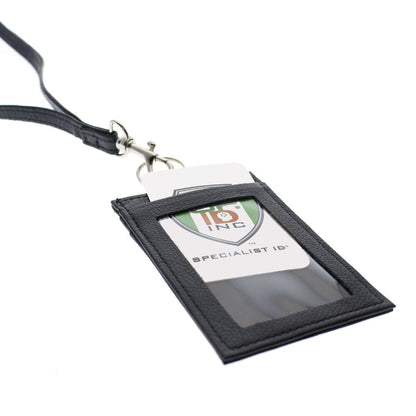 Union Made Leather Badge Holder - USA Manufactured Heavy Duty Four Pocket ID Badge Wallet with Lanyard by Specialist ID