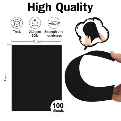 100 Pack Black Cardstock 5x7 Blank Card Thick Paper, Goefun 80lb Flat Card Stock Printer Paper for Halloween Cards, Invitations, Postcards, Photos, DIY