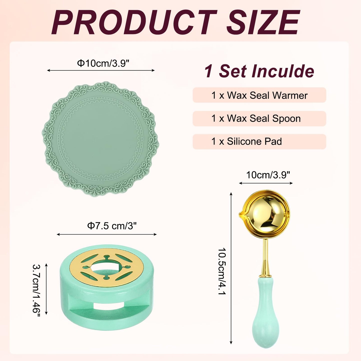 PATIKIL Wax Stamp Seal Kit, Wax Seal Kit Include Sealing Warmer, Melting Spoon, Silicone Pad, Retro Melt Stove Pot Furnace Tool for Envelope Letter Mailing Crafts DIY, Light Green/Green