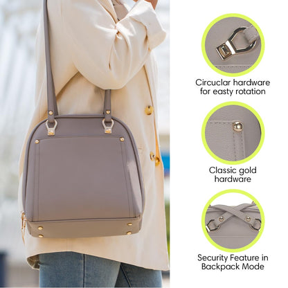 MMS Brands Miztique Daisy Convertible Backpack Purse for Women | Vegan Leather Shoulder Strap Bag or Convertible Backpack | (Taupe)