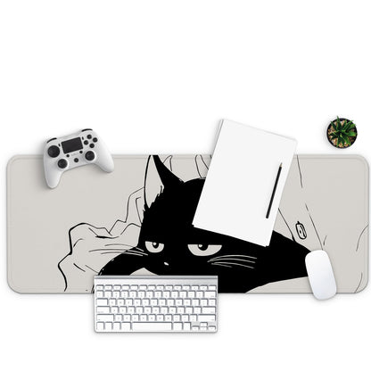 MAY FLOWER Large Gaming Mouse Pad, Full Keyboard Mat, Long Laptop Mousepad, Computer Mouse Mat for Home and Office, Anti-Slip Rubber Base, 31.5 x 11.8 Inches (Black Cat)