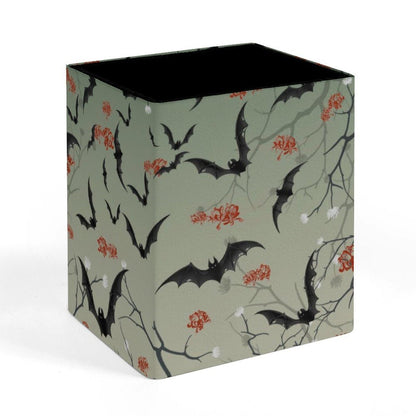 DerlonKaje Bats Square Leather Pen Holder, Minimalist Desk Organizer for Office Home School, Pencil & Stationery Storage Box, Gift for Students Teachers Colleagues