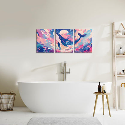 Feelyou Pretty Whale 3 Piece Canvas Wall Art for Living Room Bedroom Jellyfish Wall Art for Home Decor Ocean Animal Office Wall Decor Dreamy Wall Painting