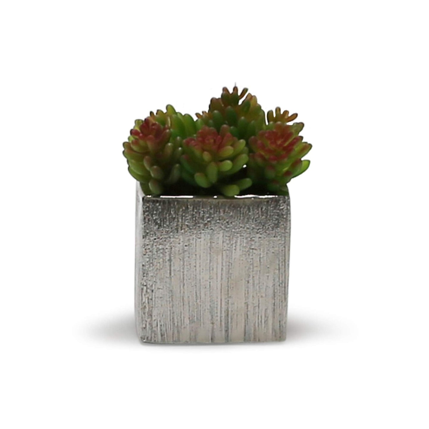 WGV Ceramic Cube Vase Width 3" Height 3" (Fits 2.5" Pot) Elegant Modern Small Square Floral Planter Terrarium Container Table Dresser for Event Accent Home Office Decor Silver Textured 1 Piece