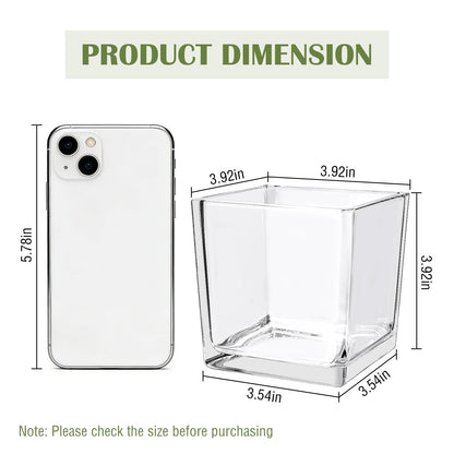 6 Pack Square Glass Vase 4" x 4" x 4", Clear Cube Vases for Centerpieces, Thickened Glass Flower Vases, Plant Terrarium, Floating Candle Holder for Wedding Party, Office/Home Decor, Events