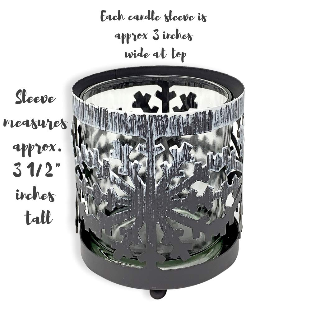 Metal Snowflake Candle Holders Set of 2 with Glass Votive Inserts, Winter Table Centerpiece Decorations, Christmas Snowflake Decor for Dining Table, Mantel, Shelf, Holiday Home Accent, 3 Inch Height