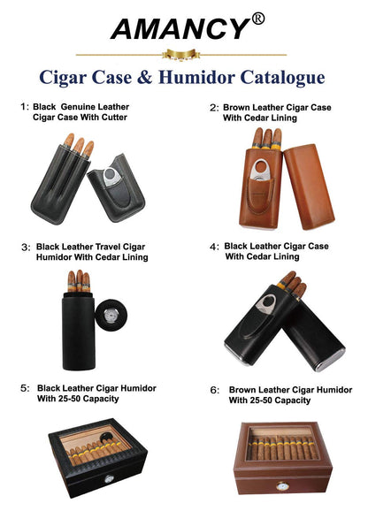 AMANCY Soft Leather Cigar Case - Travel Humidor Accessories with Cutter and Small Humidifier - 3-Finger Portable Cigar Carrying Case, Black