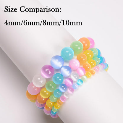 Handmade Natural Gemstone Elastic Bracelet - Healing Crystal Beads Jewelry, Unisex (Colourful Selenite, 4mm)