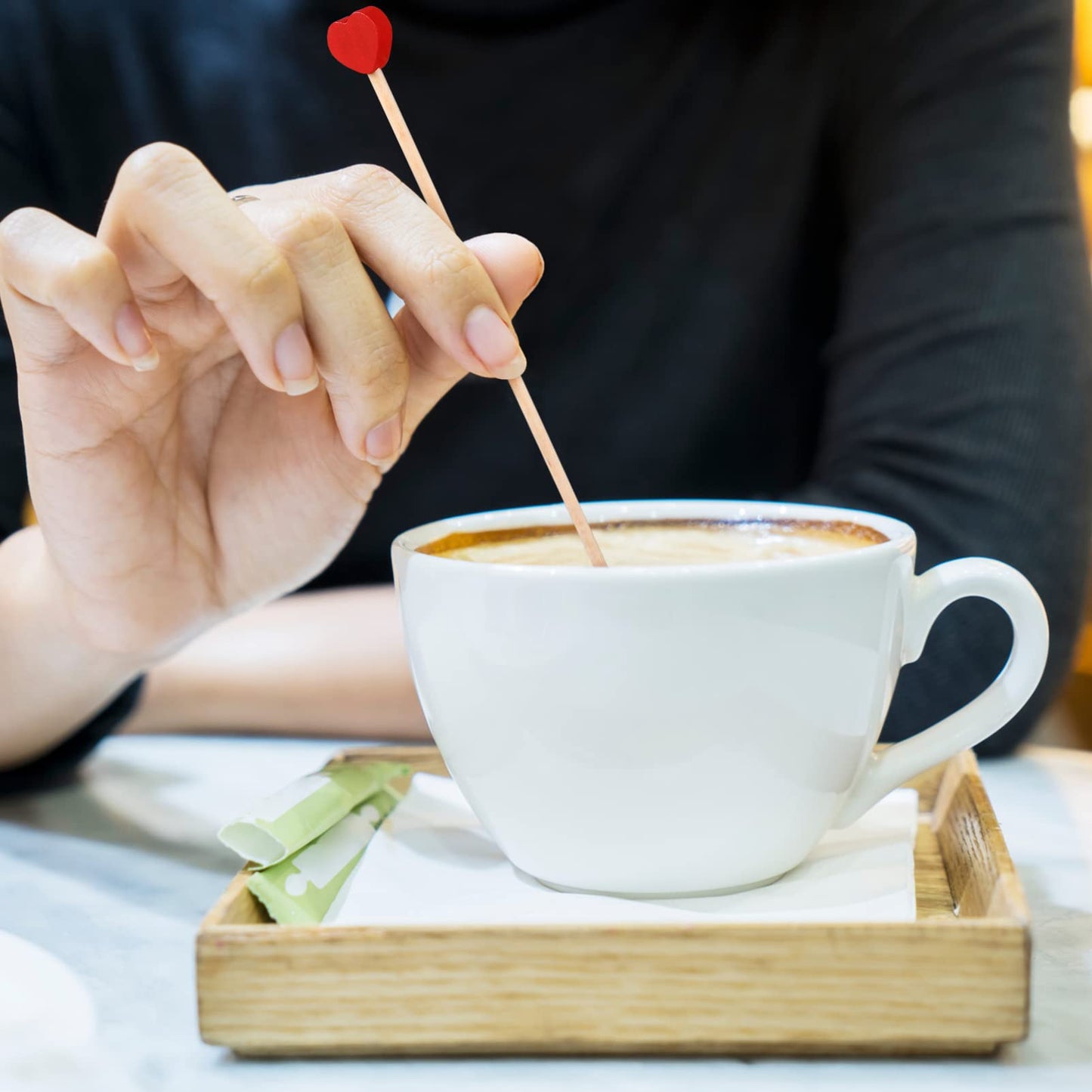 Operitacx 100 Pcs Wooden Coffee Stirrers Red Heart Stir Sticks Disposable Cocktail Stirrers Drink Stir Sticks for Wine Milk Coffee Cocktail 6.1 Inch Straws
