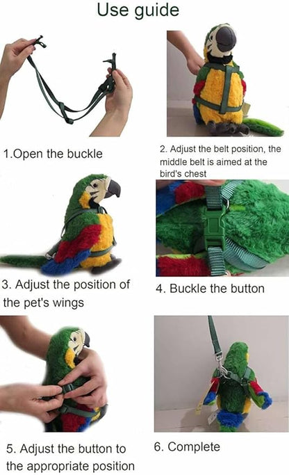 Hypeety Pet Bird Harness and Leash with Buckle Adorable Rainbow Design Safe Parrot Leash Pet Harness Outdoor Adjustable Anti Bite Training Rope for Macaw Large Size Bird (1.5cm × 47.24in)