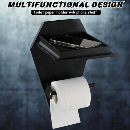 Coffin Toilet Paper Holder with Shelf - Goth Wooden Black Paper Roll Holder - Gothic Halloween Bathroom Decor - Goth Accessories Spooky Home Decor - Witchy Gifts for Women