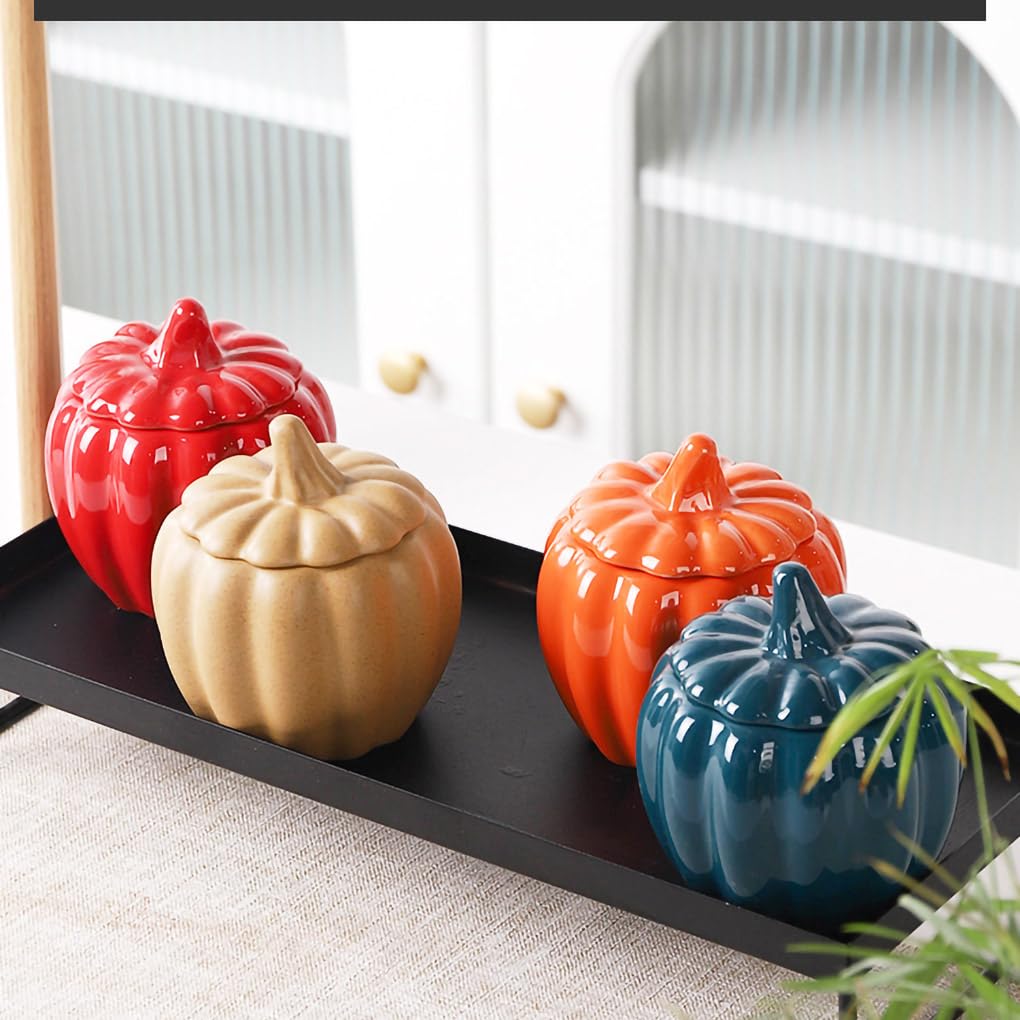 WAIT FLY Pumpkin Airtight Ceramic Tea Canister Food Storage Jar-Orange-7 OZ