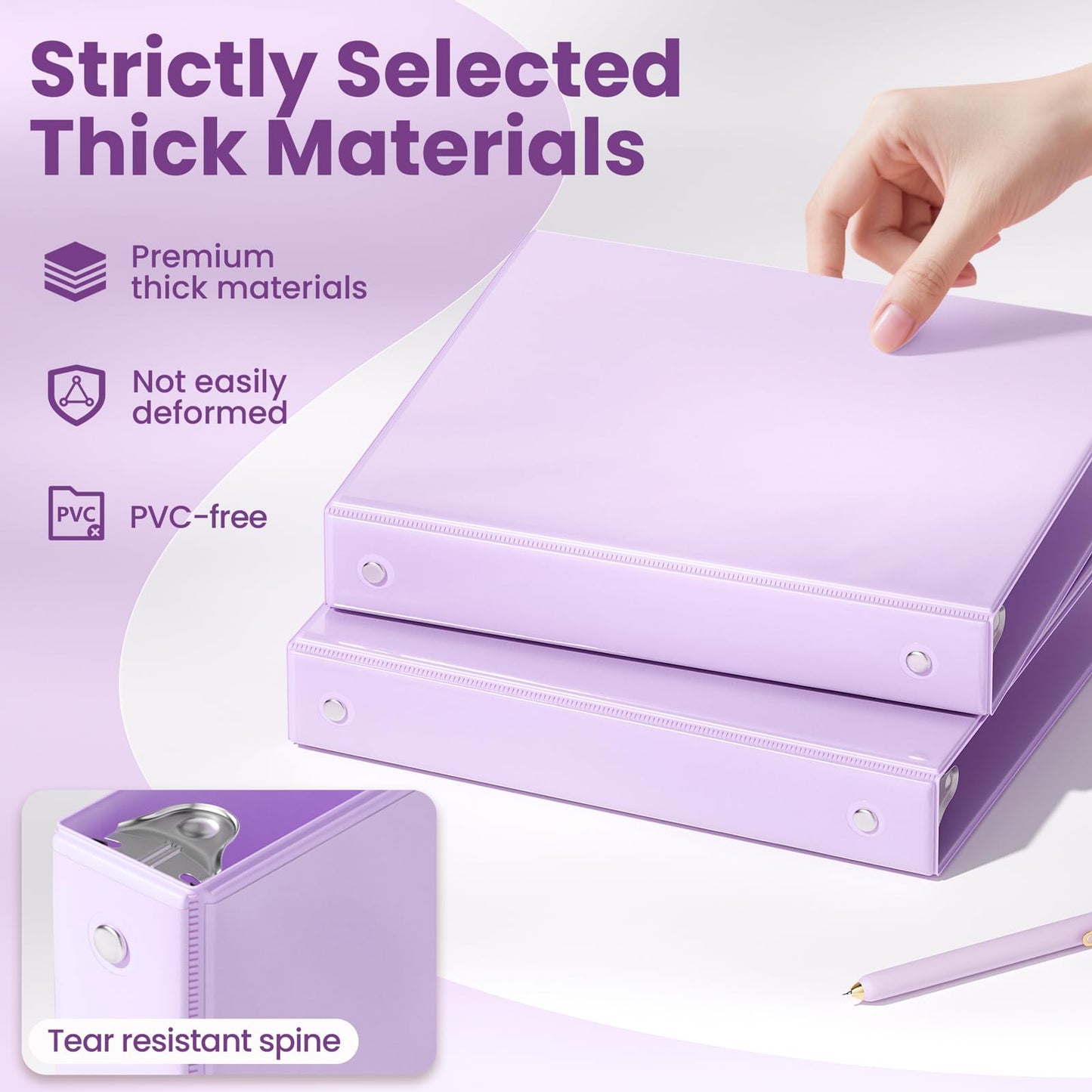 SUNEE 3 Ring Binder 1 Inch 2 Pack, Clear View Binder Three Ring PVC-Free (Fit 8.5x11 Inches) for School or Office Supplies, Purple