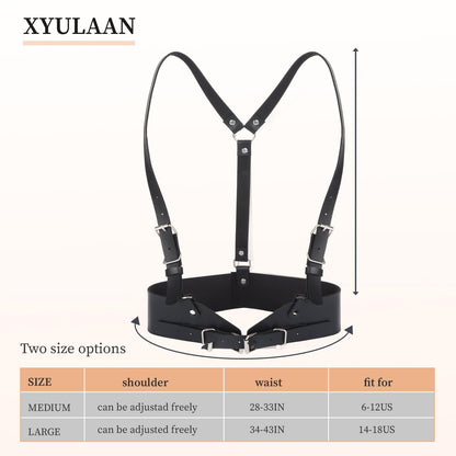 Plus Size Harness Belts for Woman, Black Waist Belt Women Leather Harness Women Goth Belts Gothic Accessories for Woman, Wide Black Womens Fashion Rave Belt Gothic Top Halloween Leather Top Vest
