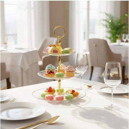 8Pack 3 Tier Cupcake Stand Bulk, Plastic Clear 3 Tiered Dessert Stand with Gold Edges Thick Round Shape Serving Dessert Tray for Tea Party Wedding Birthday Halloween Christmas Party Decorations