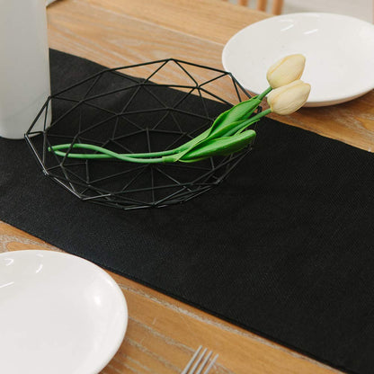 2 Piece Fabric in 1 Dinning Table Runner 12 x 120 Inches Farmhouse Kitchen Coffee Burlap Table Runner for Holiday Party, Black