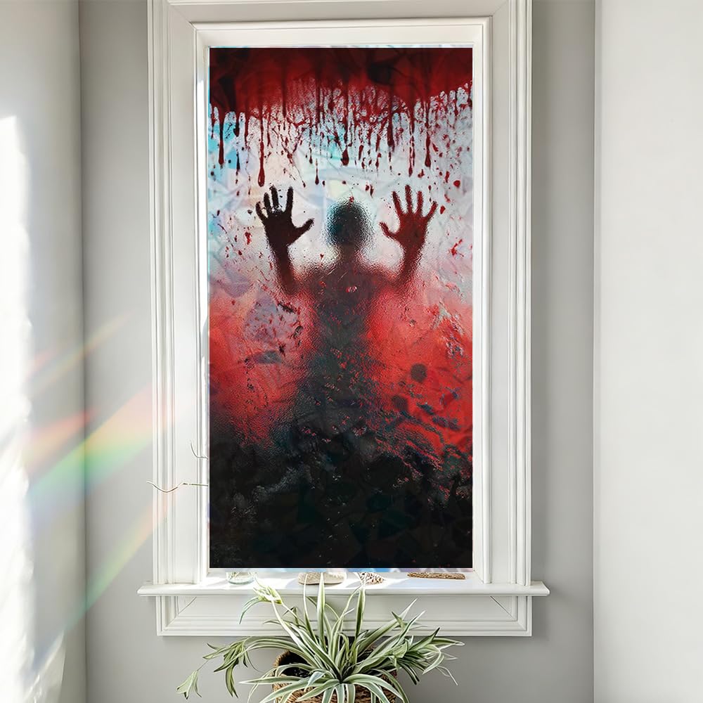 Cmialusie Bloody Hands Horror Scene Halloween Decor Window Film Window Privacy Film Glass Privacy Decals Living Room Sun Blocking Decor Removable Cling Stickers Window Stickers 17.3x39.3 Inch