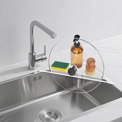 HANZENMA Triangular Sink Rack, Multi-Functional Rack Above the countertop, Foldable Sink Drying mat, Heat-Resistant, Non-Slip, and Rust-Proof Dish Rack (White)