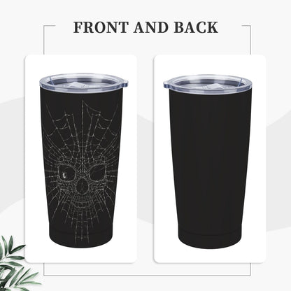 FEYAMYUN Spider Web Skull 20oz Tumbler, Halloween Spider Web Steel Travel Coffee Mug with Lid Straw, Thermal Water Bottle Black White Double Wall Vacuum Insulated Coffee Cup for Hot and Cold Drinks